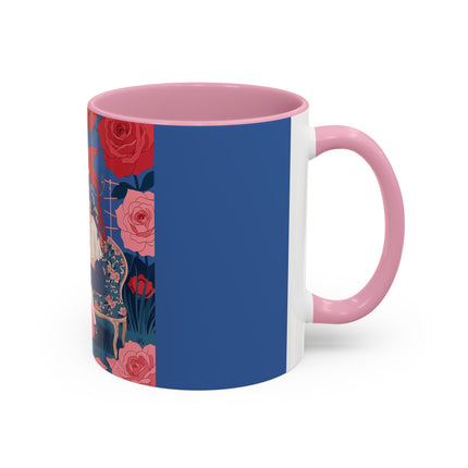 The Lady And The Scarlet Macaw Colorful Mugs – Art Deco Floral Elegance