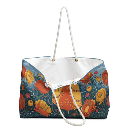 🌼🧡 The Golden Blossom Garden Promenade Weekender Bag – Art Deco Floral Whimsy
