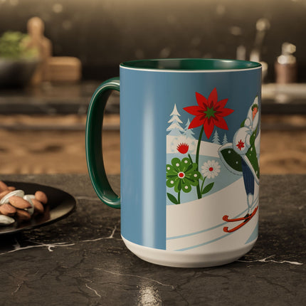 🎿❄️ The Winter Garden Skier Colorful Mug – Whimsical Holiday Fantasy