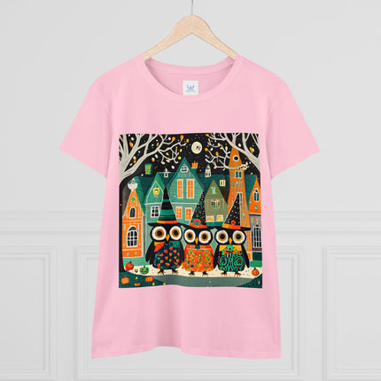 Night of the Trick-or-Treating Owlets Women's Midweight Cotton Tee
