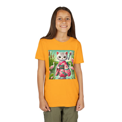 Geisha Kitten Strolls Among the Spoonbills Youth Short Sleeve Tee