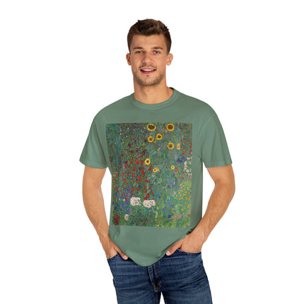 Farm Garden with Sunflowers by Gustav Klimt Unisex Garment-Dyed T-shirt