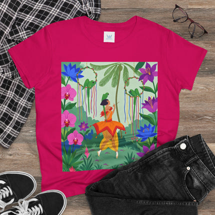 🌺🦜 The Tropical Garden Serenade Cotton Tee – Colorful Art Deco Fantasy