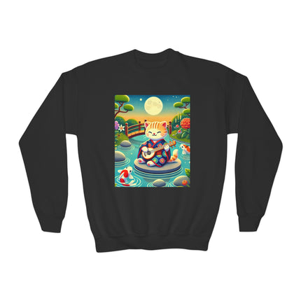 Melodic Kitten by the Koi Pond Youth Crewneck Sweatshirt – Harmony, Joy & Whimsical Charm