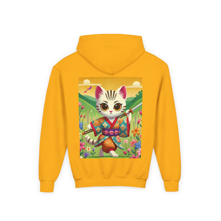 Samurai Kitten Youth Hooded Sweatshirt – Bold Adventure & Playful Spirit