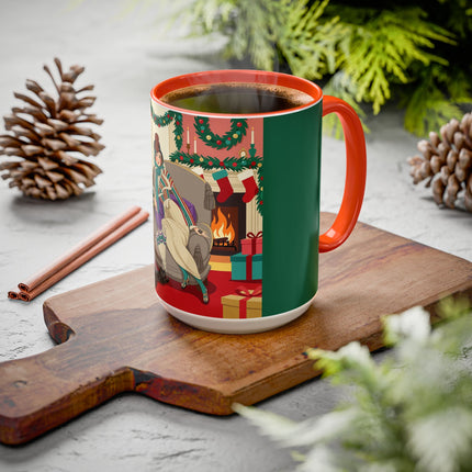🖤🔥 The Lady Of The Christmas Hearth Colorful Mug – Art Deco Holiday Elegance