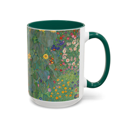 Farm Garden with Sunflowers by Gustav Klimt Colorful Mugs (11oz, 15oz)