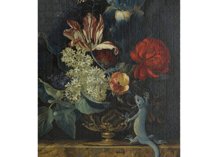 Dutch Baroque Still Life Puzzle — Tulips, Butterfly & Lizard (110–1014 pcs)