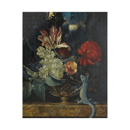 Dutch Baroque Still Life Puzzle — Tulips, Butterfly & Lizard (110–1014 pcs)