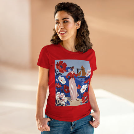 ⚓🌺 The Seaside Flower Adventurer Cotton Tee – Art Deco Nautical Fashion