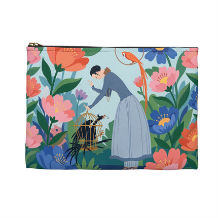🦜🌺 The Lady Of The Garden Aviary Accessory Pouch – Art Deco Floral Whimsy
