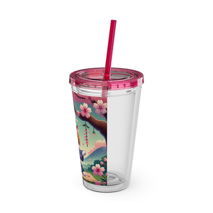 Samurai Kitten Sunsplash Tumbler with Straw, 16oz