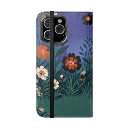 🌺🐈 The Lady Of The Midnight Garden Cat Flip Case – Art Deco Floral Fantasy