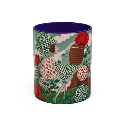 🌹💚 The Scarlet Rose Checkerboard Garden Colorful Mug – Art Deco Floral Whimsy