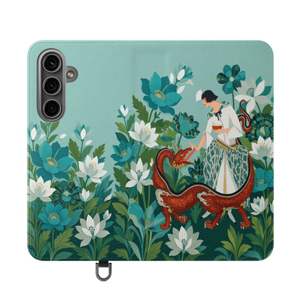 🐉🌿 The Dragon Keeper Flip Case – Art Deco Floral Fantasy