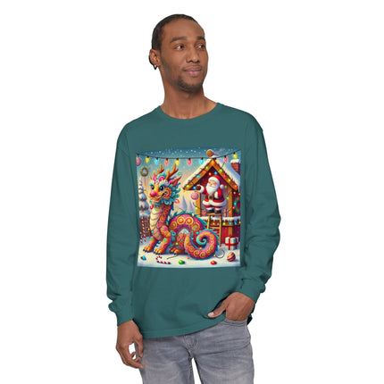 Playful Dragon's Christmas Unisex Garment-dyed Long Sleeve T-Shirt