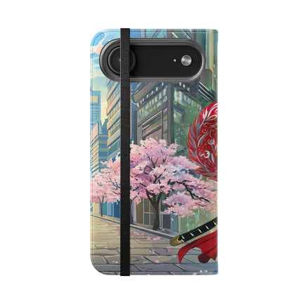 🦁🦊⚔️ Cyberpunk Lion Samurai Flip Case – Futuristic Honor & Kitsune Spirit