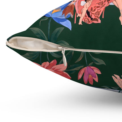 🌸🪽 The Garden Of Little Cupids Square Pillow – Art Deco Floral Fantasy