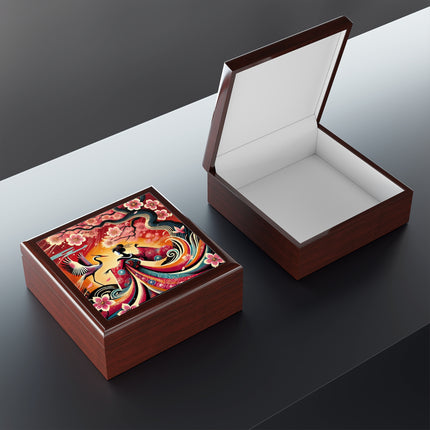 Fairy and Stork Beneath the Cherry Blossoms Jewelry Box – Crimson Harmony