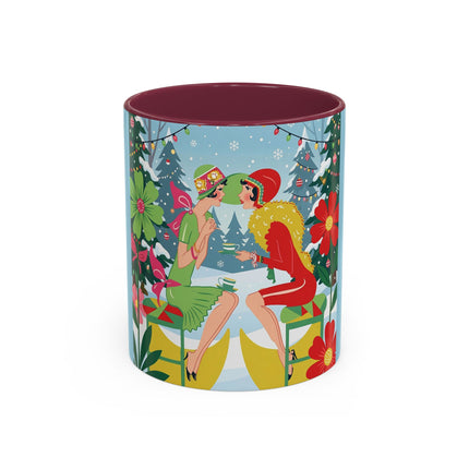 ☕🎄 Christmas Tea In The Snow Garden Colorful Mug – Art Deco Holiday Friendship