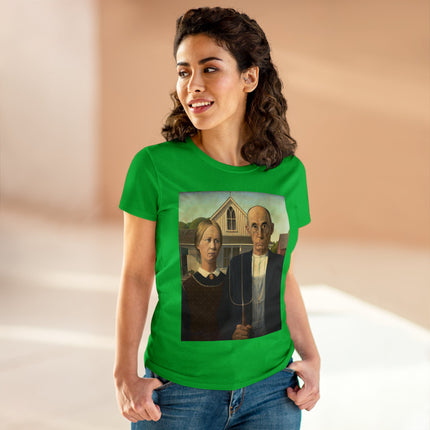 American Gothic by Grant Wood Women's Midweight Cotton Tee