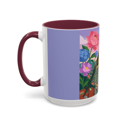 The Lady And The Crimson Birdcage Colorful Mugs – Art Deco Tropical Garden Elegance