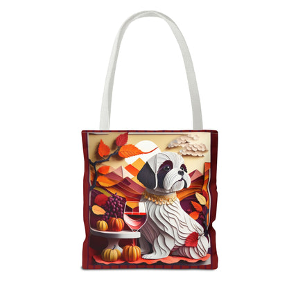 Shih Tzu at an Autumn Wine Tasting Tote Bag (AOP)