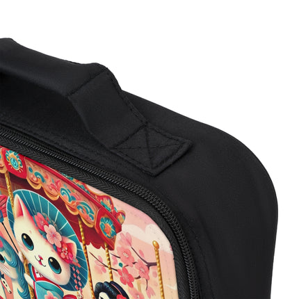 Geisha Kitten's Enchanted Carousel Ride Lunch Bag – Whimsical Dreams & Cherry Blossom Magic