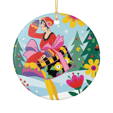 🌸🎄 Christmas In The Winter Garden Ceramic Ornament – Whimsical Holiday Fantasy
