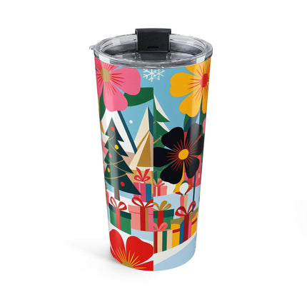 🎁🌸 The Lady Of The Striped Christmas Garden Tumbler – Art Deco Holiday Fantasy