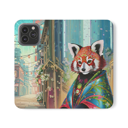 🦝✨ Cybernetic Red Panda Flip Case – Neon Charm & Futuristic Wonder