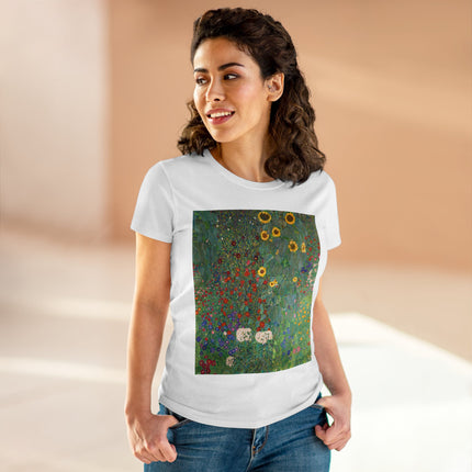 Farm Garden with Sunflowers by Gustav Klimt Women's Midweight Cotton Tee