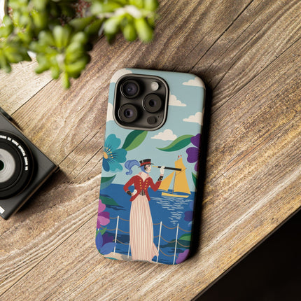 🌊🔭 The Lady Of The Seaside Lookout Phone Case – Art Deco Nautical Adventure