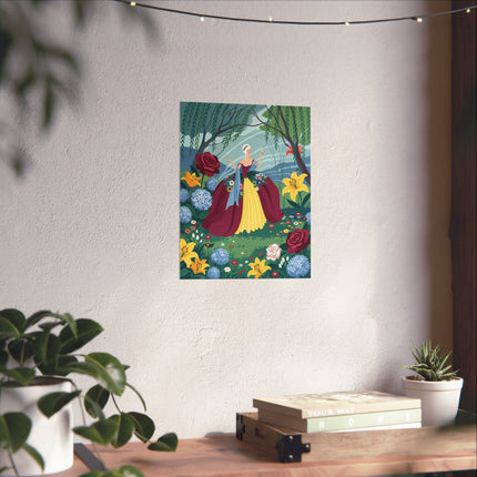 🌺👑 The Lady Of The Grand Flower Garden Matte Vertical Poster – Art Deco Floral Elegance