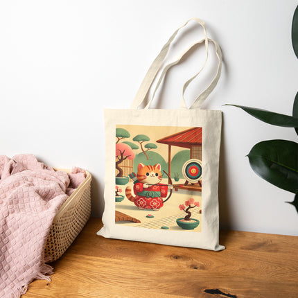 Archer Kitten in the Zen Garden Cotton Canvas Tote Bag – Focus, Whimsy & Zen Balance