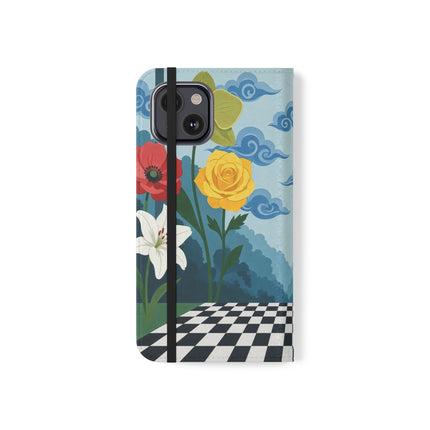 🌺♟️ The Ladies Of The Checkerboard Garden Flip Case – Art Deco Floral Fantasy