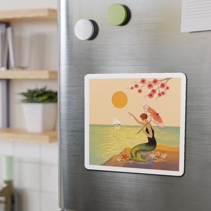 🧜‍♀️☂️ The Mermaid With The Parasol Die-Cut Magnets – Art Deco Seaside Fantasy