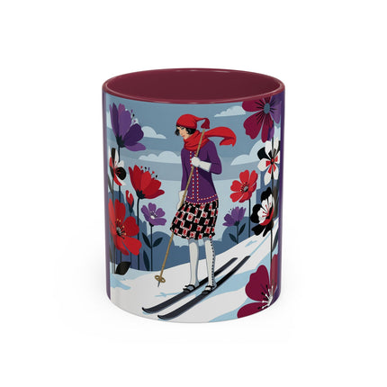 🎿❄️ The Winter Flower Skier Colorful Mug – Art Deco Alpine Fantasy