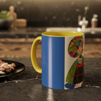 Lady with the Golden Fish Colorful Mugs – Whimsical Fashion & Playful Fantasy