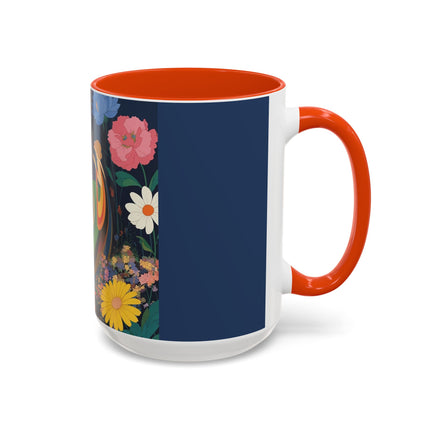 The Lady And The Crimson Moonbird Colorful Mugs – Art Deco Whimsical Garden Elegance