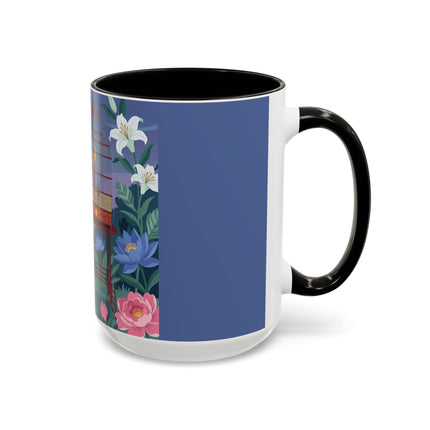 Whispers to the Golden Songbird Colorful Mugs – Art Deco Garden Elegance