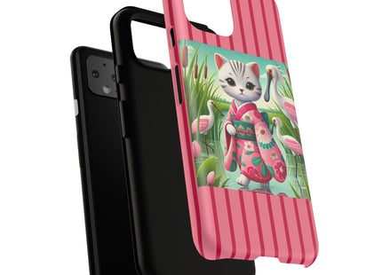 Geisha Kitten Strolls Among the Spoonbills Phone Cases