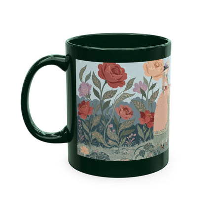 🐈🥾 The Lady & Puss In Boots In The Flower Garden Ceramic Mug – Art Deco Storybook Whimsy