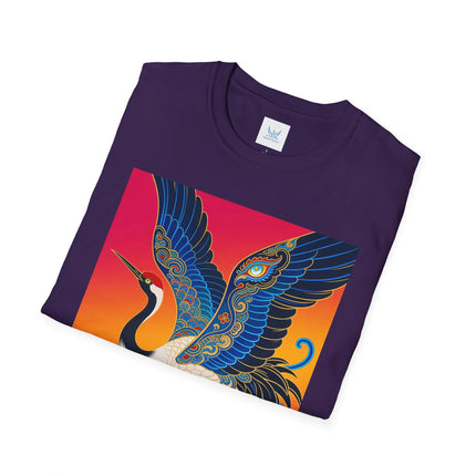 🪽🌅 The Celestial Crane Softstyle T-Shirt – Art Deco Wings Of Elegance