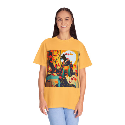 Black Cat in Kimono Unisex Garment-Dyed T-shirt