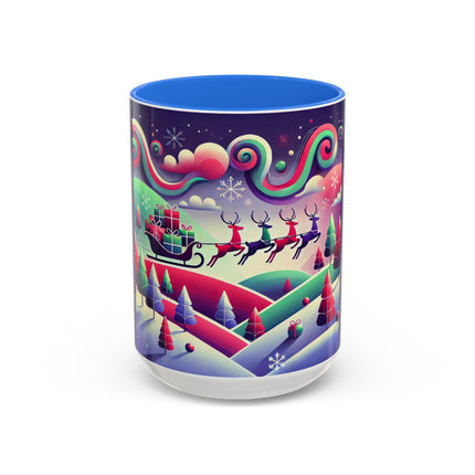 Festive Reindeer Flight Colorful Mugs (11oz, 15oz)
