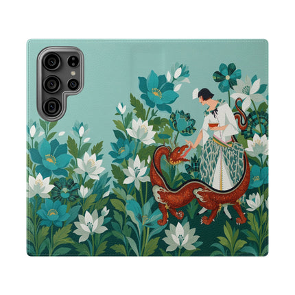 🐉🌿 The Dragon Keeper Flip Case – Art Deco Floral Fantasy