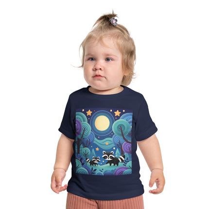 Enchanted Nighttime Raccoons Baby T-Shirt – A Magical Forest Adventure