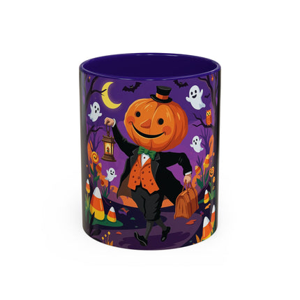 🎃🏮 The Pumpkin Gentleman's Moonlit Stroll Colorful Mug – Whimsical Halloween Charm