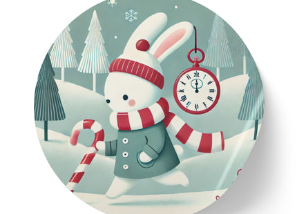 Candy Cane Timekeeper Bunny Round Sticker Label Rolls